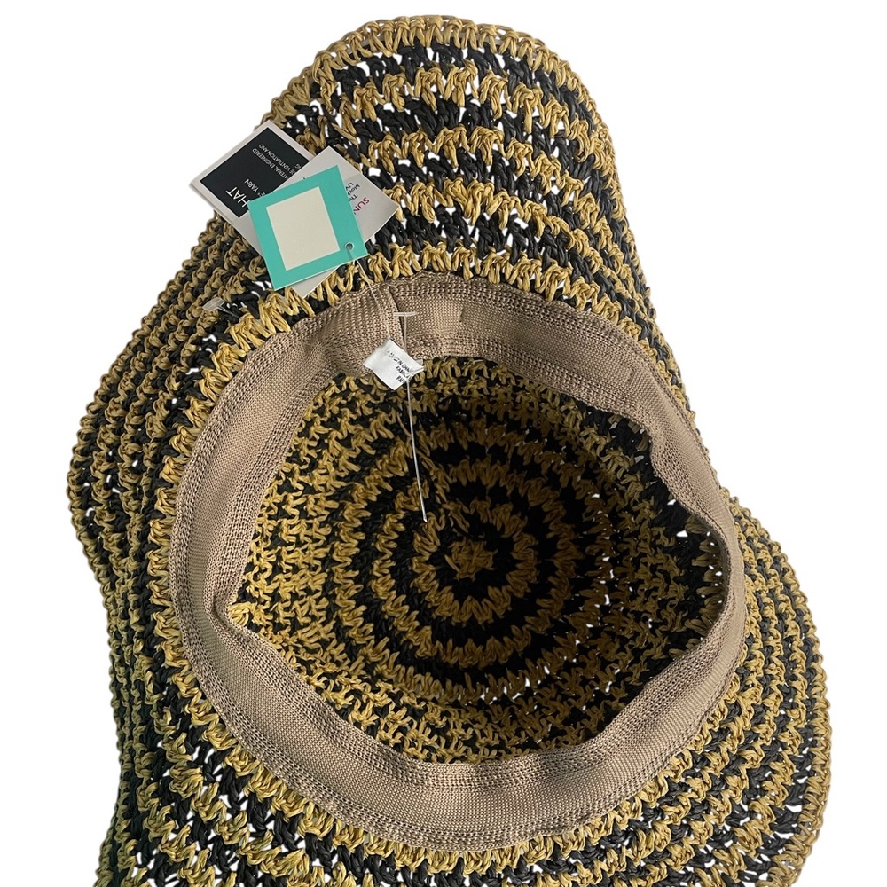 Nine West floppy,Chic,Sun,round,Black and Gold Striped Hat,NWT - Picture 5 of 9
